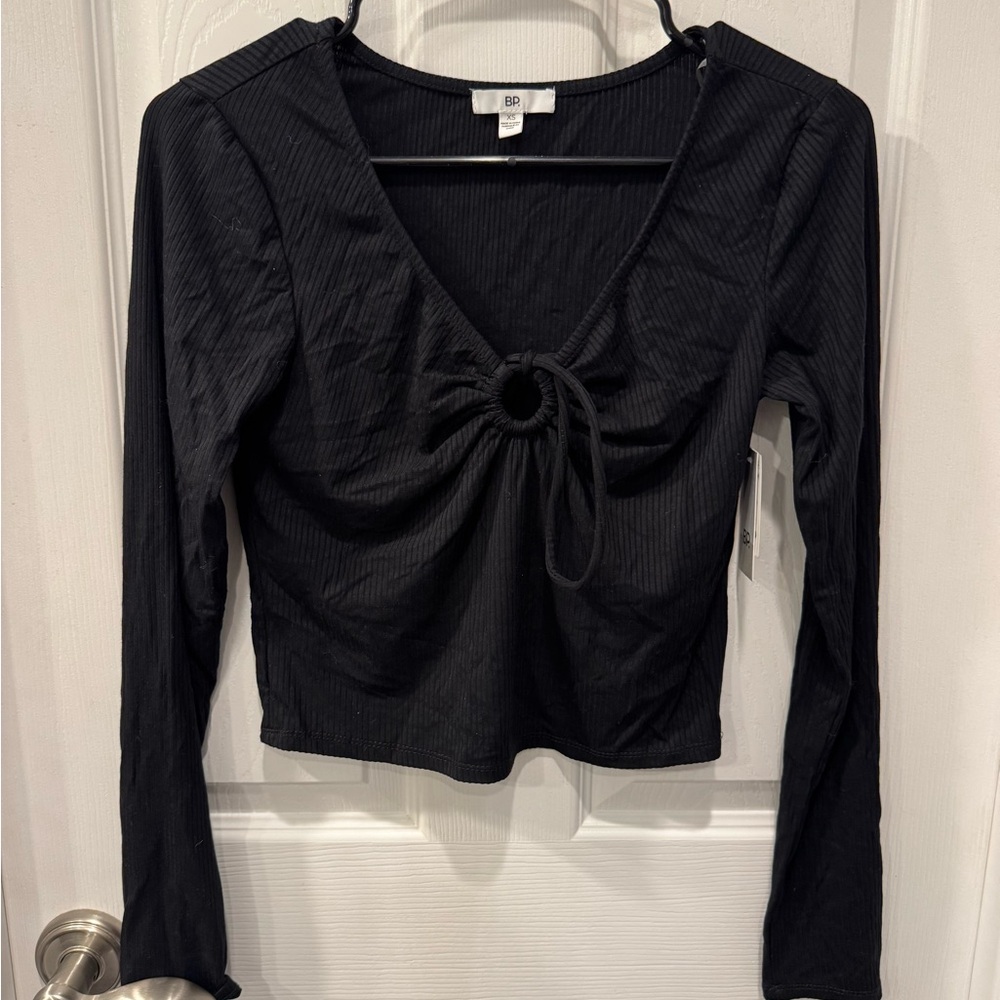 BP Black Ribbed V-Neck Blouse